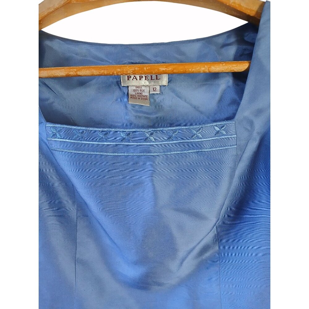 Adrianna Papell Blue Embroidered Silk Jacket Shell Size 12 Womens Embroidered - Picture 9 of 16